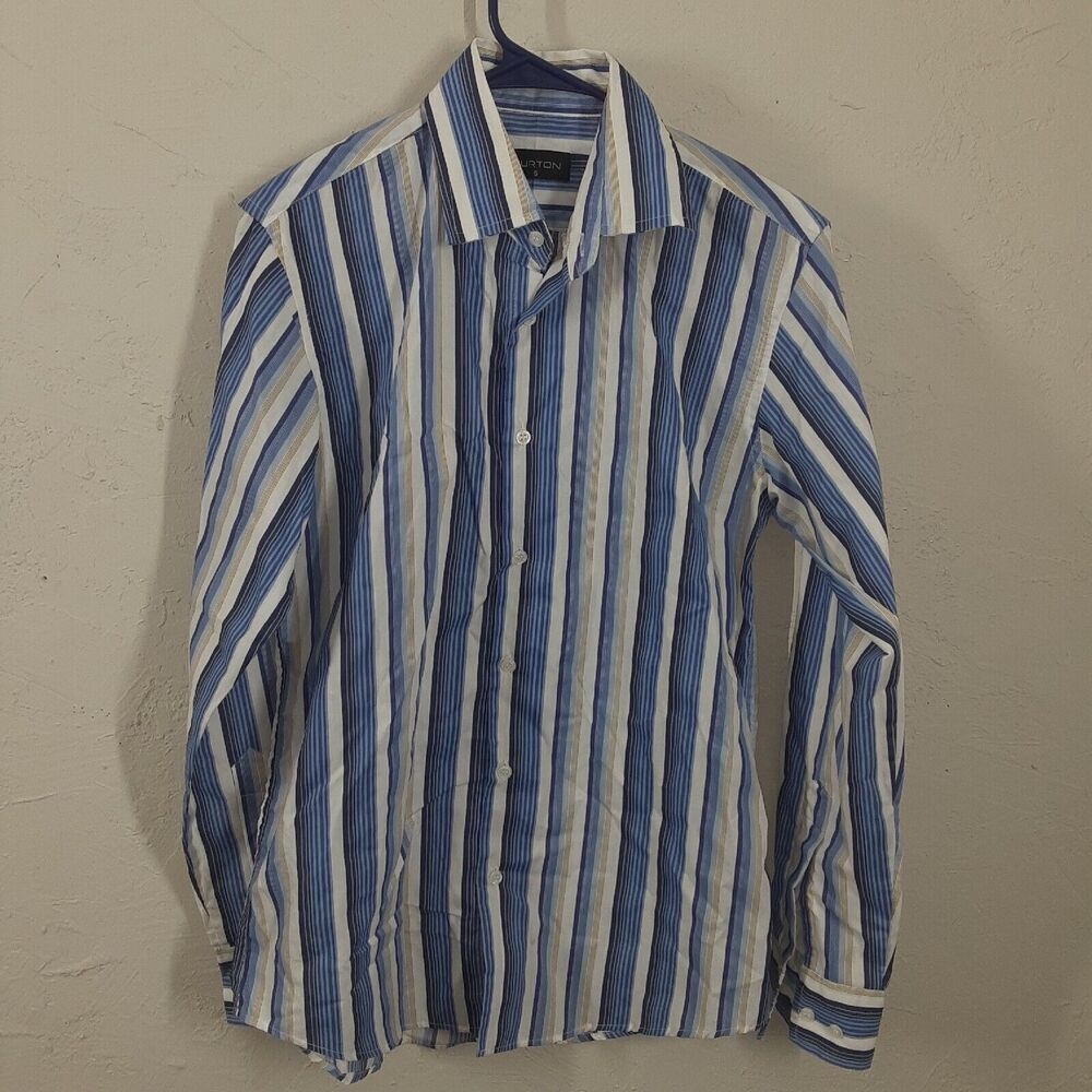 BURTON Long Sleeve Blue & White Stripe Cotton Button Up Shirt Size S